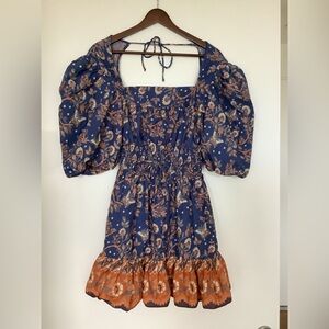 House of Harlow 1960 Nicole Richie Floral Puff Sleeve Dress - Blue and Orange